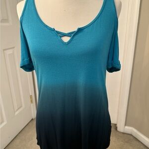 Rock & Reublic Teal and Black Ombre Open Shoulder Top S